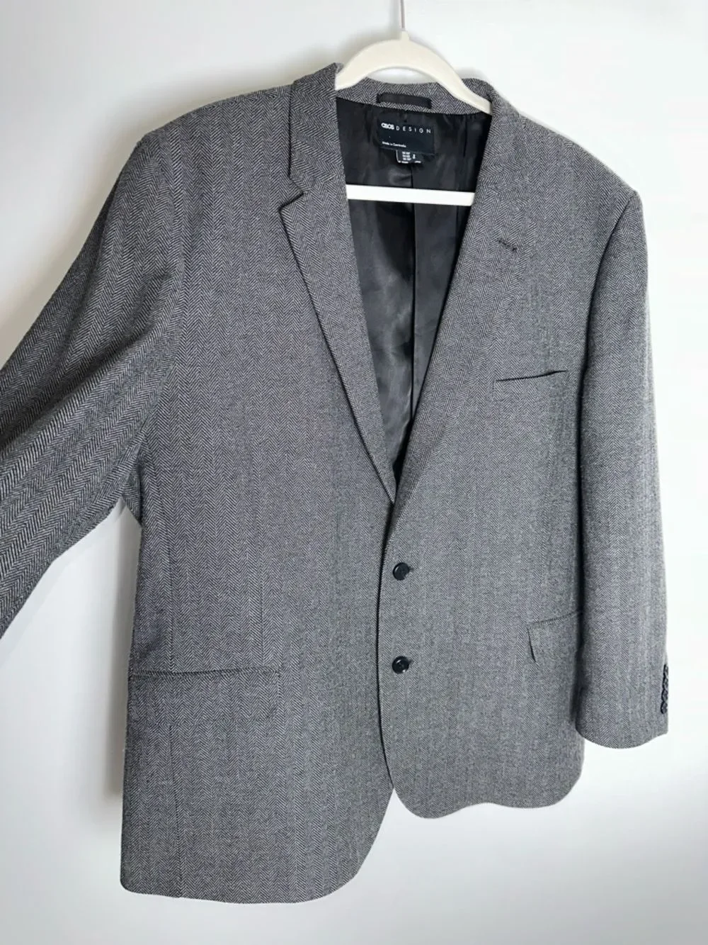ASOS DESIGN 50R Gray Houndstooth Wool Blend Blazer Jacket Sport Coat